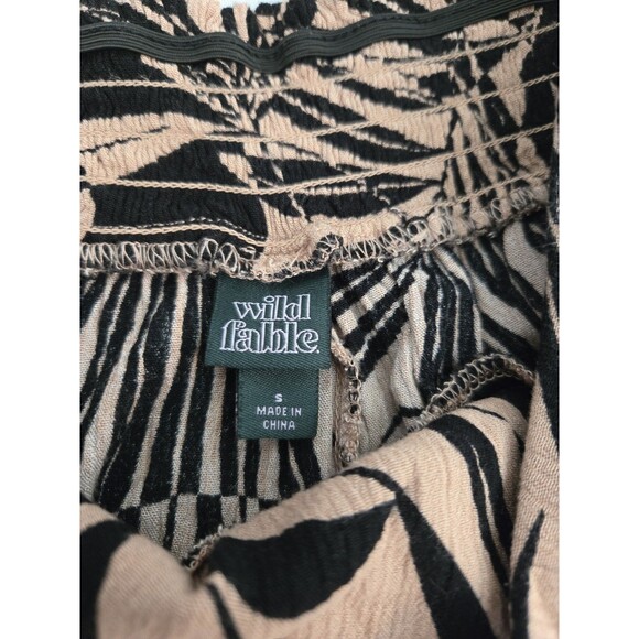 ​Wild Fable S Tropical Print Pants Smocked Waist Black Tan Harem Boho Womens - Picture 3 of 8